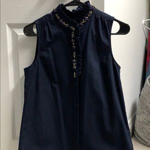 NWT J.crew top with ruffle and jeweled collar